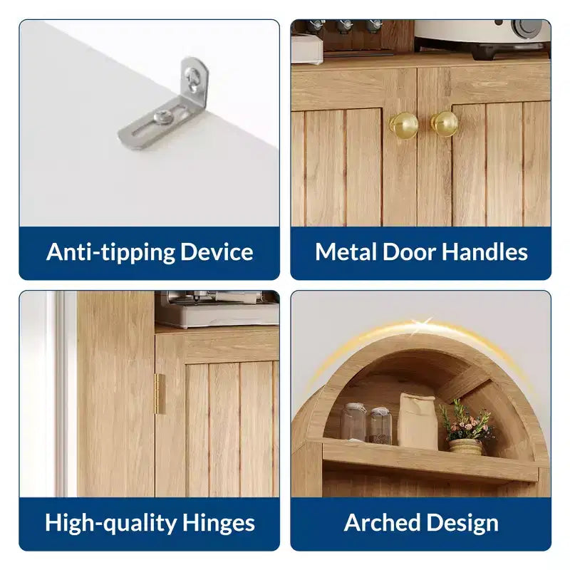 Grand garde-manger haut de 183 cm avec arc, armoire de cuisine avec étagères réglables et poignées, meuble de rangement en bois pour salle à manger, cuisine, salon