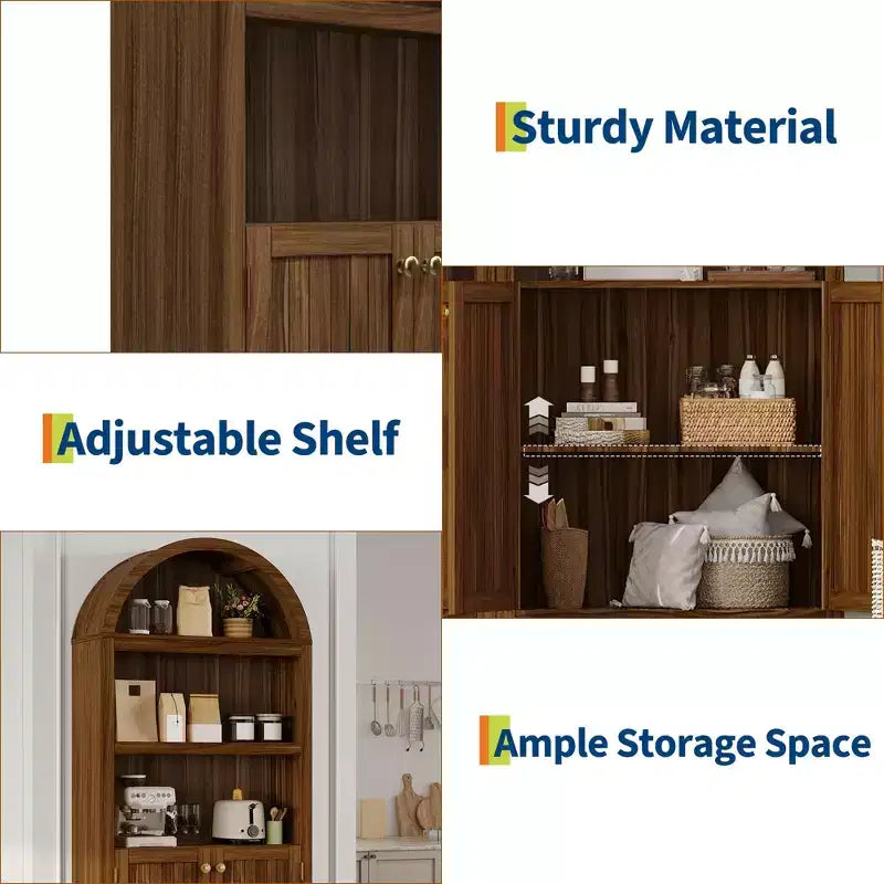 Grand garde-manger haut de 183 cm avec arc, armoire de cuisine avec étagères réglables et poignées, meuble de rangement en bois pour salle à manger, cuisine, salon