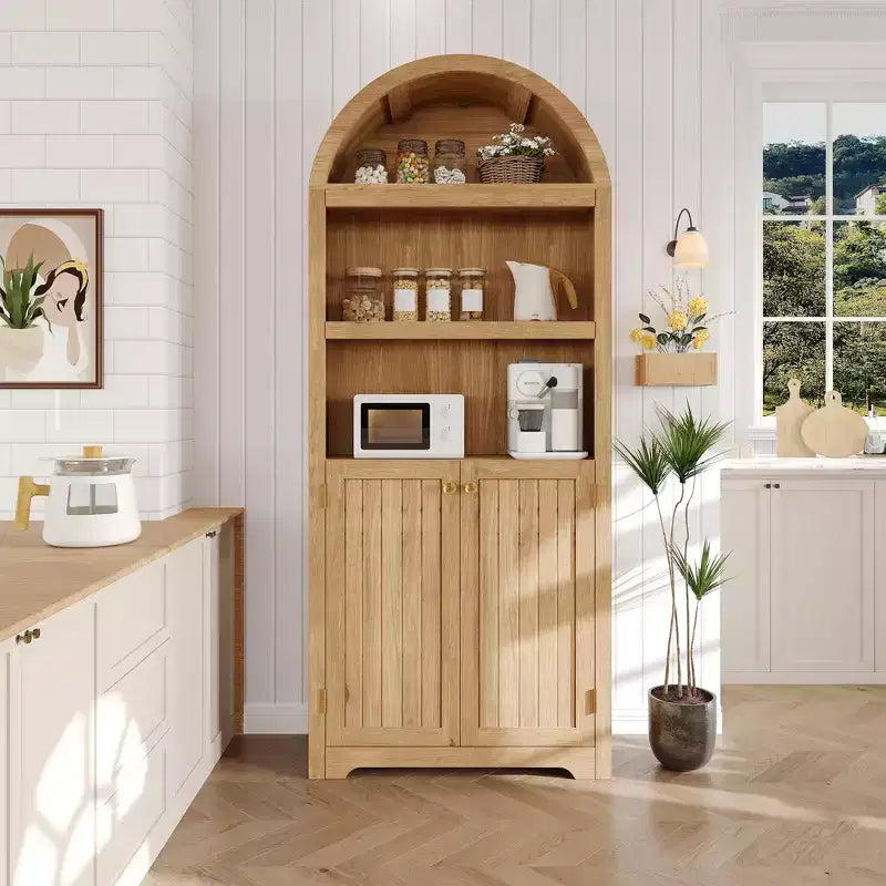 Grand garde-manger haut de 183 cm avec arc, armoire de cuisine avec étagères réglables et poignées, meuble de rangement en bois pour salle à manger, cuisine, salon