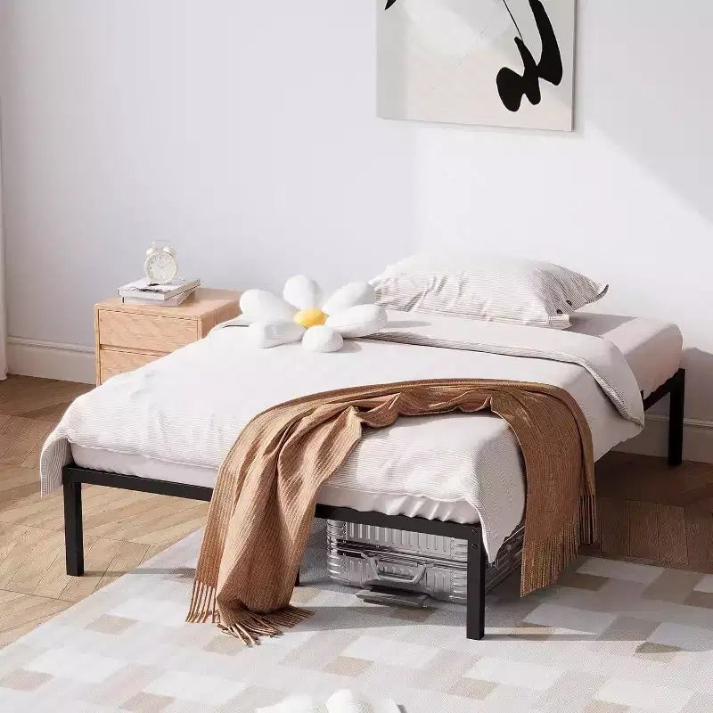 Acekool Full Size Metal Bed Frame, 16 Inch Tall Platform, Heavy Duty 1000 lbs Support, No Box Spring Needed, Storage Space, Sturdy Steel Slats, Black