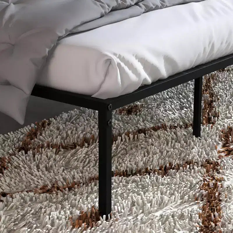 Cadre de lit double en métal, plateforme de 40,6 cm de haut, support robuste de 453,6 kg, pas besoin de sommier, espace de rangement, lattes en acier solides, noir