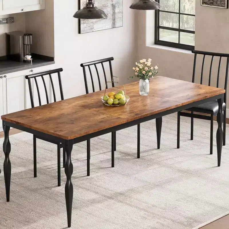 Table à manger rectangulaire pour 6 personnes, table de cuisine rustique de ferme de 78 pouces avec grand plateau