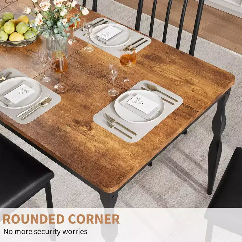 Table à manger rectangulaire pour 6 personnes, table de cuisine rustique de ferme de 78 pouces avec grand plateau