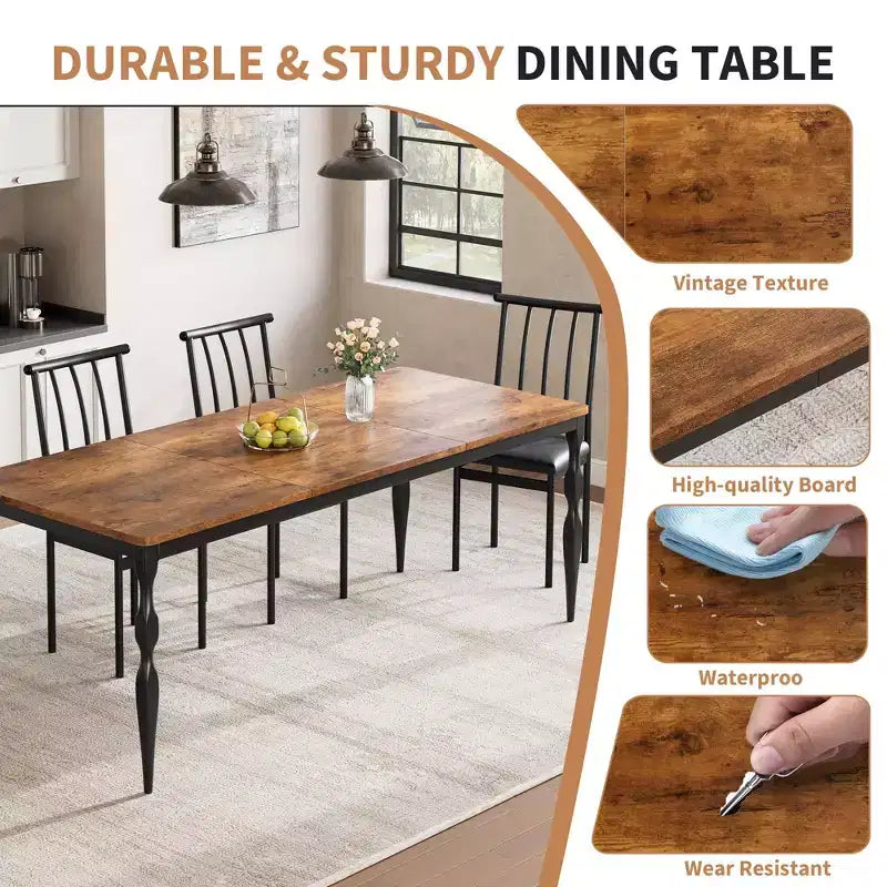 Table à manger rectangulaire pour 6 personnes, table de cuisine rustique de ferme de 78 pouces avec grand plateau