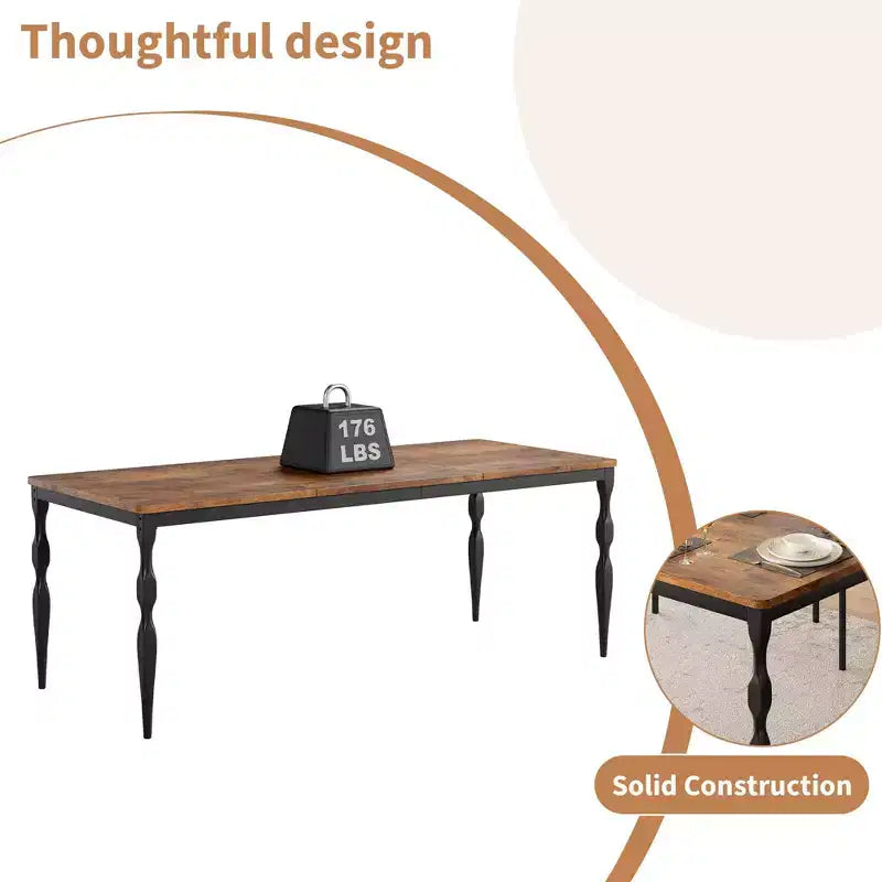 Table à manger rectangulaire pour 6 personnes, table de cuisine rustique de ferme de 78 pouces avec grand plateau