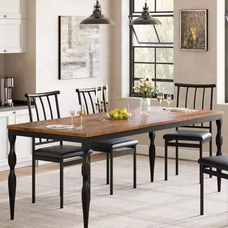 Table à manger rectangulaire pour 6 personnes, table de cuisine rustique de ferme de 78 pouces avec grand plateau