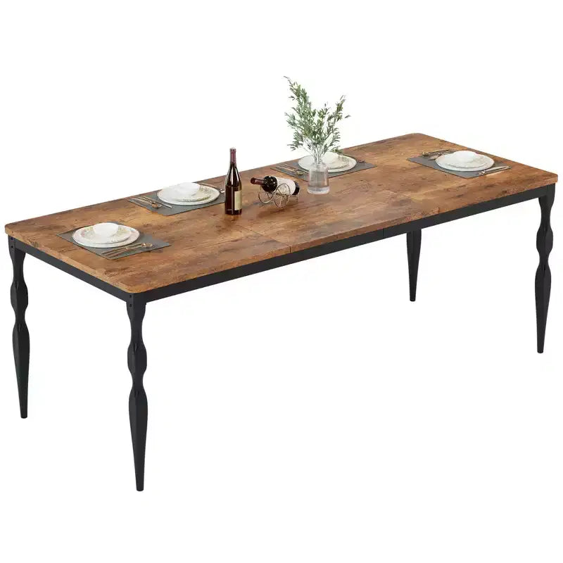 Table à manger rectangulaire pour 6 personnes, table de cuisine rustique de ferme de 78 pouces avec grand plateau