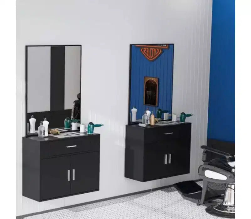 Station de salon murale avec miroir, station de coiffure, noire