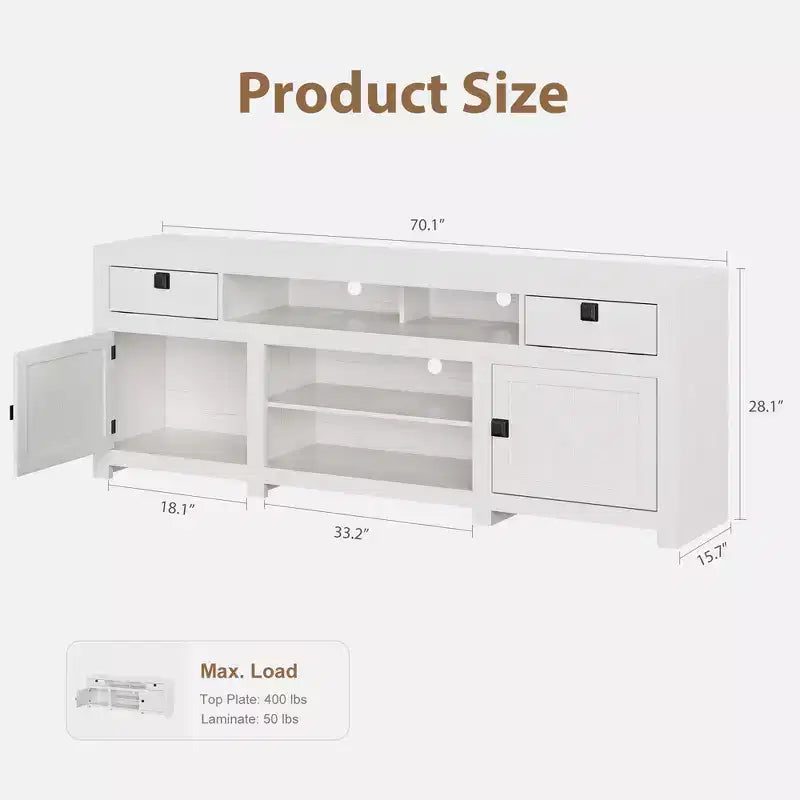 Meuble TV de ferme 70.1, Console média avec tiroirs de rangement et étagère ouverte pour salon, chambre à coucher