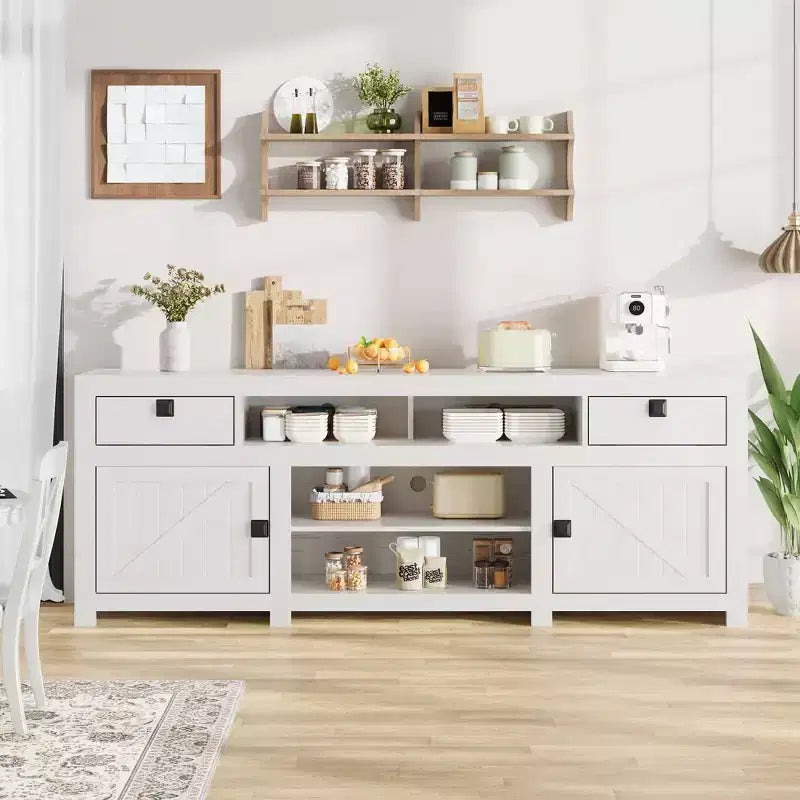 Meuble TV de ferme 70.1, Console média avec tiroirs de rangement et étagère ouverte pour salon, chambre à coucher