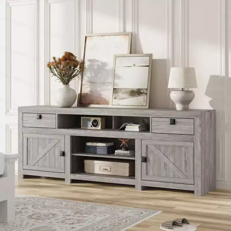 Meuble TV de ferme 70.1, Console média avec tiroirs de rangement et étagère ouverte pour salon, chambre à coucher