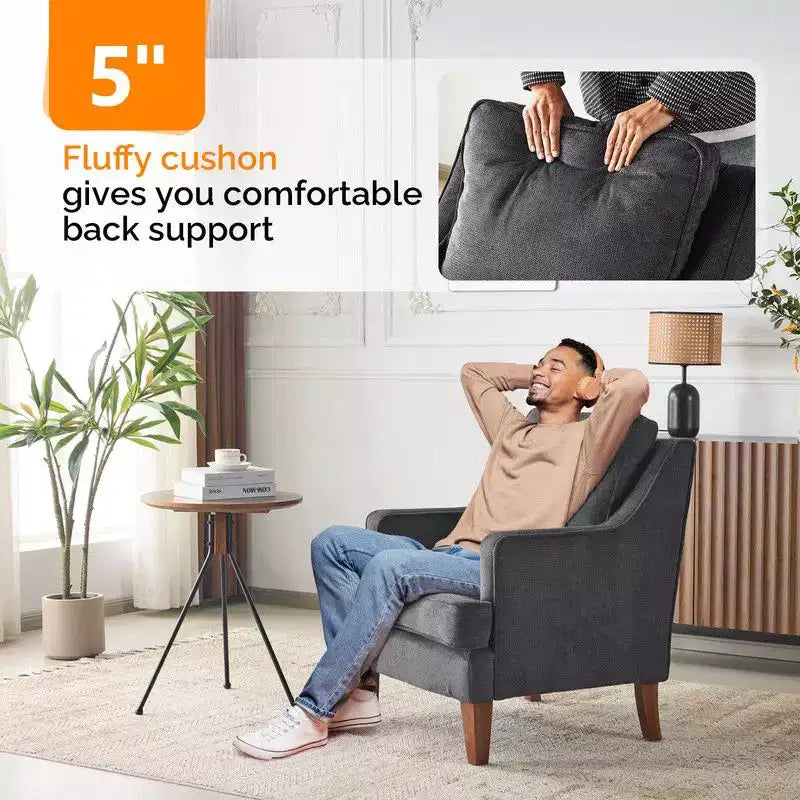 Fauteuil d'appoint avec coussin en T, 73,66 cm de large, en polyester et bois massif