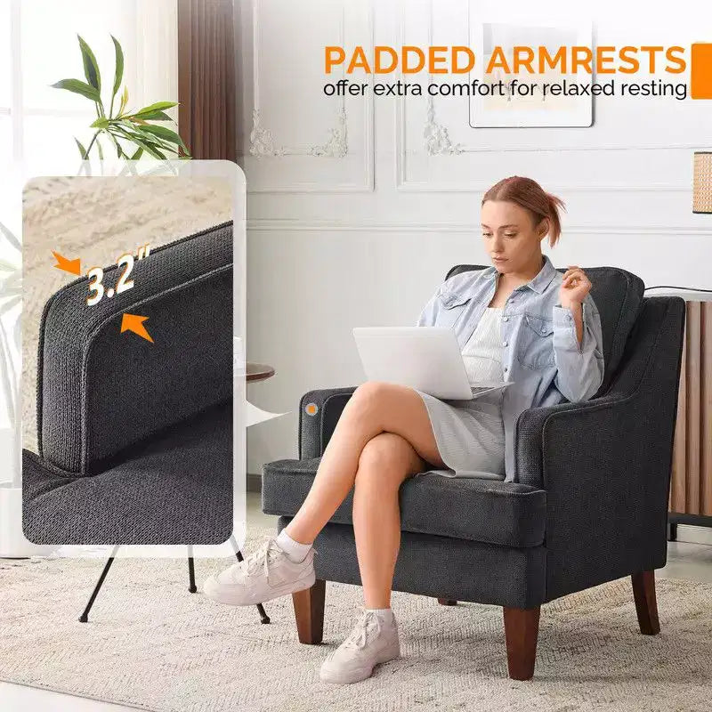 Fauteuil d'appoint avec coussin en T, 73,66 cm de large, en polyester et bois massif