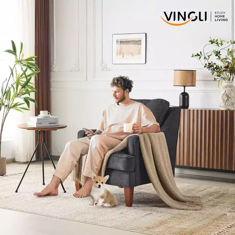 Fauteuil d'appoint avec coussin en T, 73,66 cm de large, en polyester et bois massif