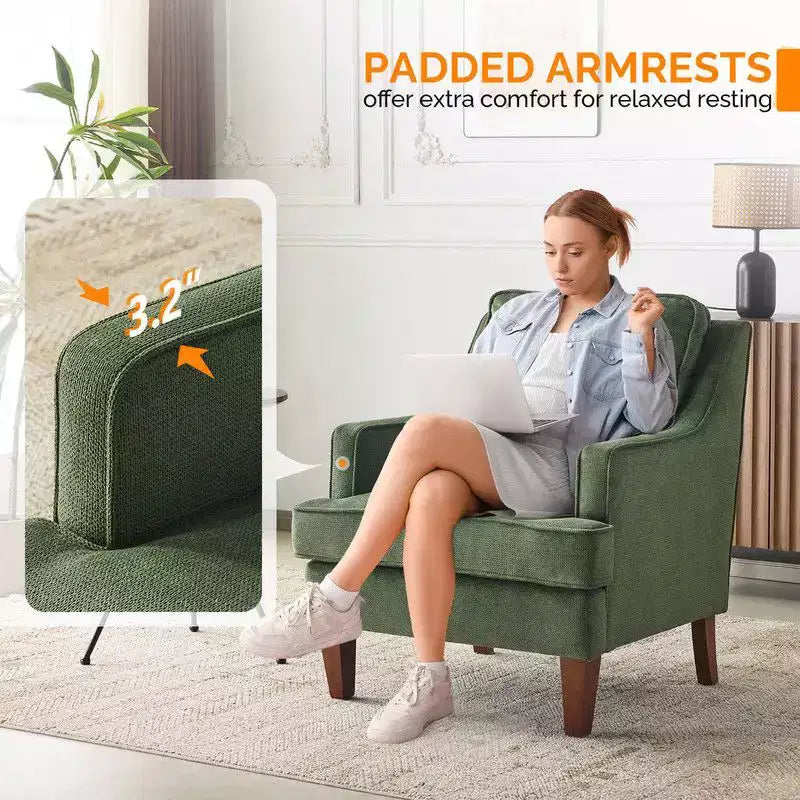 Fauteuil d'appoint avec coussin en T, 73,66 cm de large, en polyester et bois massif