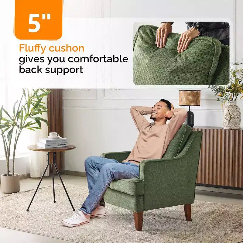 Fauteuil d'appoint avec coussin en T, 73,66 cm de large, en polyester et bois massif