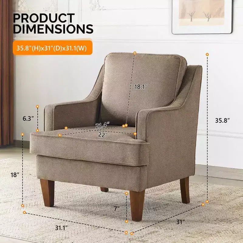 Fauteuil d'appoint avec coussin en T, 73,66 cm de large, en polyester et bois massif
