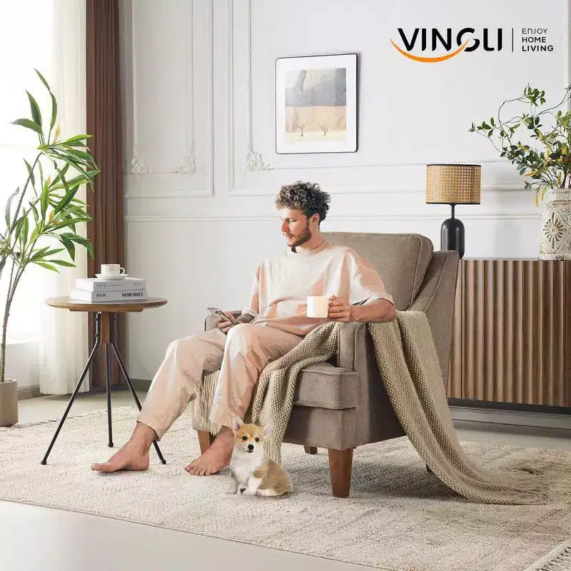 Fauteuil d'appoint avec coussin en T, 73,66 cm de large, en polyester et bois massif