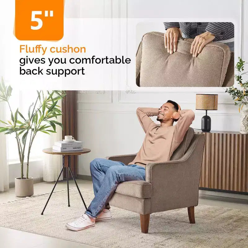 Fauteuil d'appoint avec coussin en T, 73,66 cm de large, en polyester et bois massif