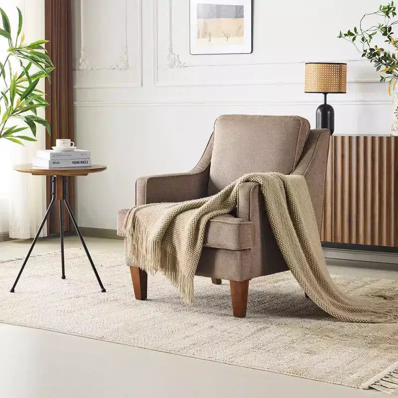 Fauteuil d'appoint avec coussin en T, 73,66 cm de large, en polyester et bois massif