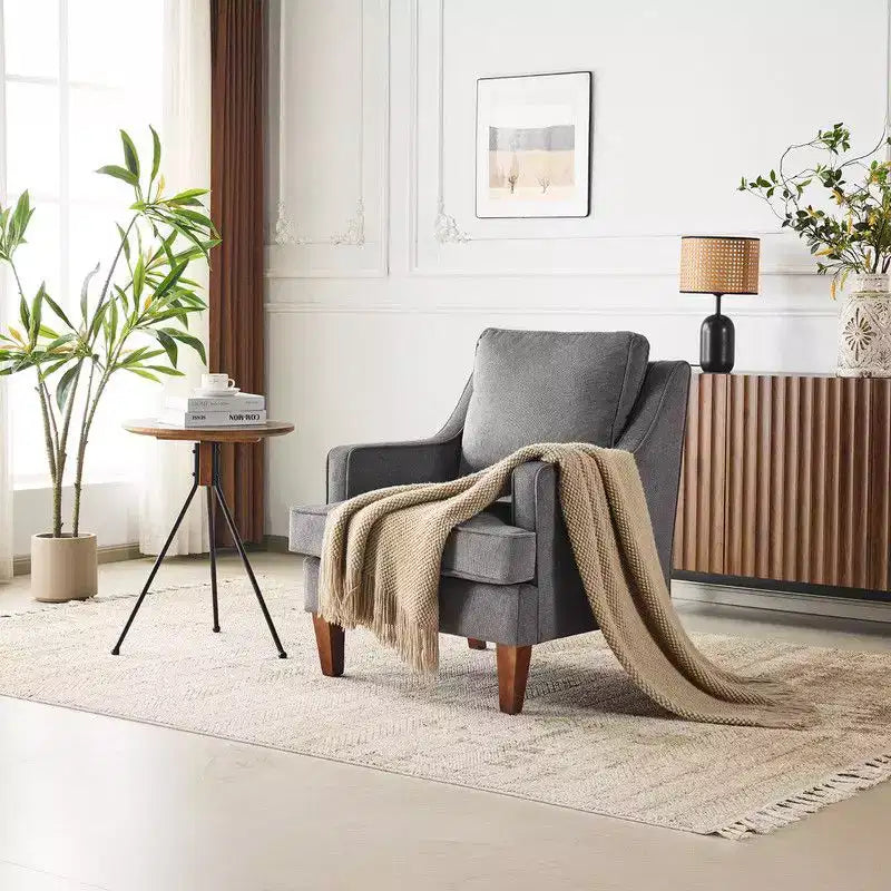 Fauteuil d'appoint avec coussin en T, 73,66 cm de large, en polyester et bois massif