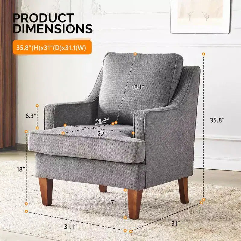 Fauteuil d'appoint avec coussin en T, 73,66 cm de large, en polyester et bois massif