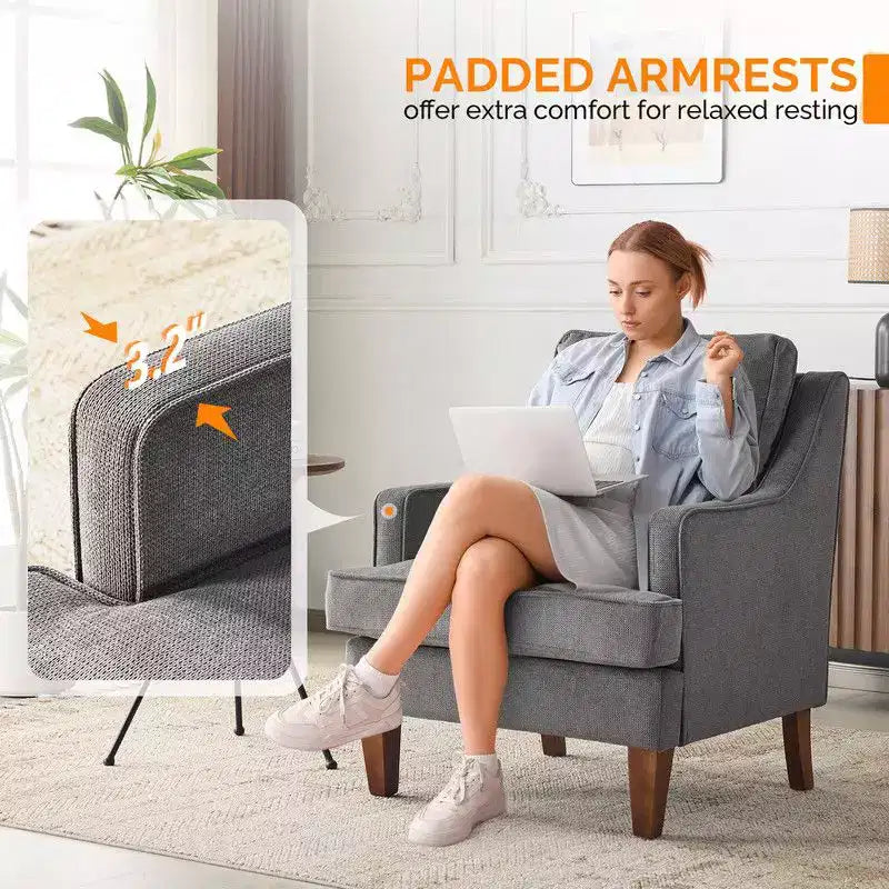 Fauteuil d'appoint avec coussin en T, 73,66 cm de large, en polyester et bois massif