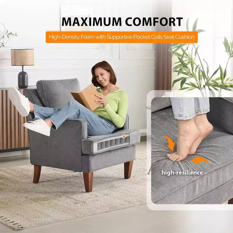 Fauteuil d'appoint avec coussin en T, 73,66 cm de large, en polyester et bois massif