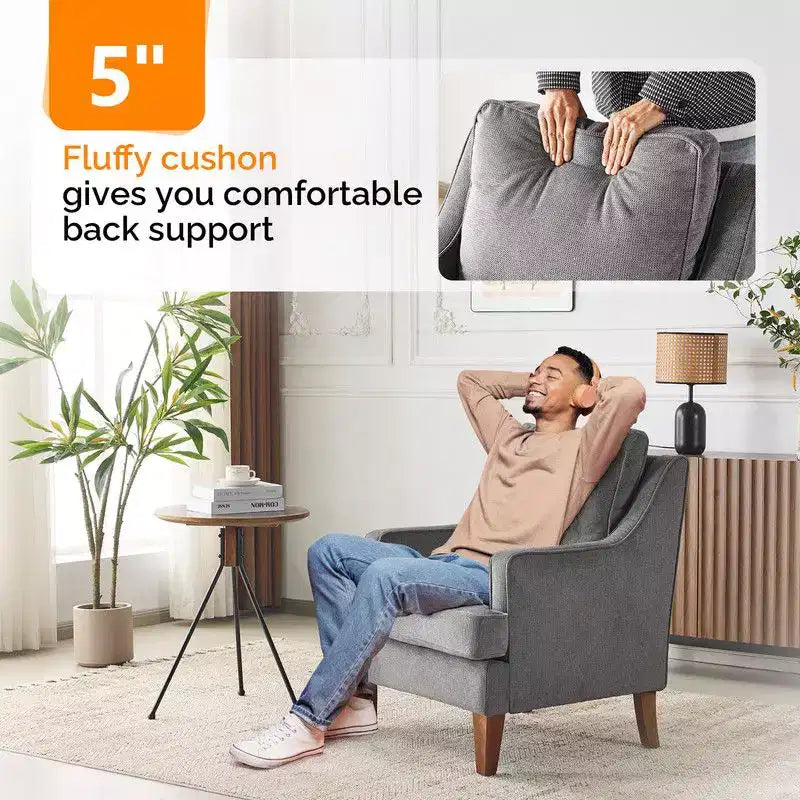 Fauteuil d'appoint avec coussin en T, 73,66 cm de large, en polyester et bois massif