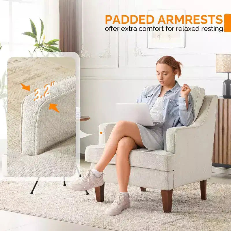 Fauteuil d'appoint avec coussin en T, 73,66 cm de large, en polyester et bois massif