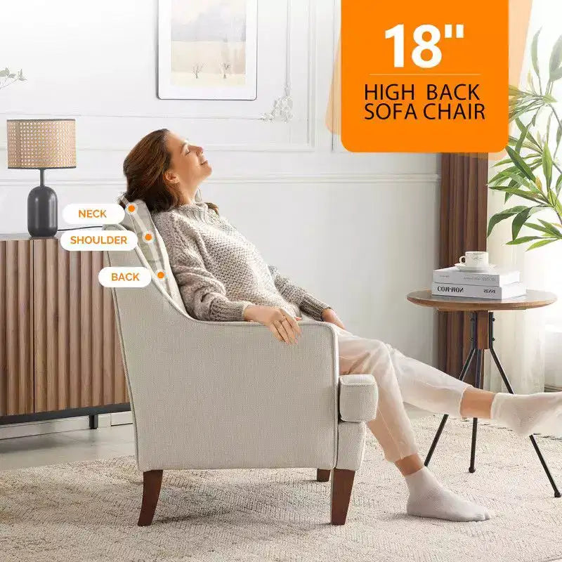 Fauteuil d'appoint avec coussin en T, 73,66 cm de large, en polyester et bois massif
