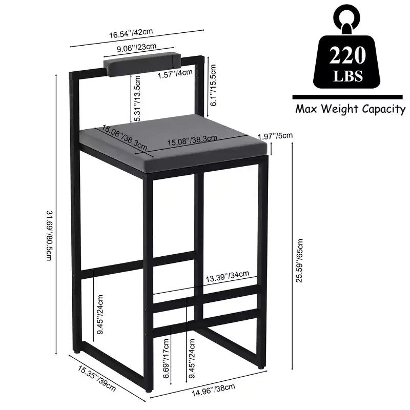 Tabourets de bar en velours, hauteur comptoir avec repose-pieds, dossier, chaises de salle à manger modernes, noir/gris