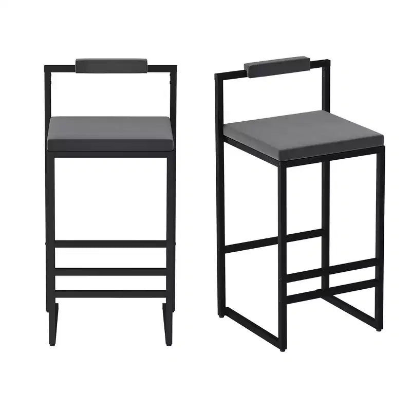 Tabourets de bar en velours, hauteur comptoir avec repose-pieds, dossier, chaises de salle à manger modernes, noir/gris