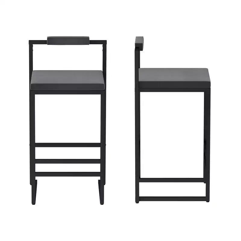 Tabourets de bar en velours, hauteur comptoir avec repose-pieds, dossier, chaises de salle à manger modernes, noir/gris