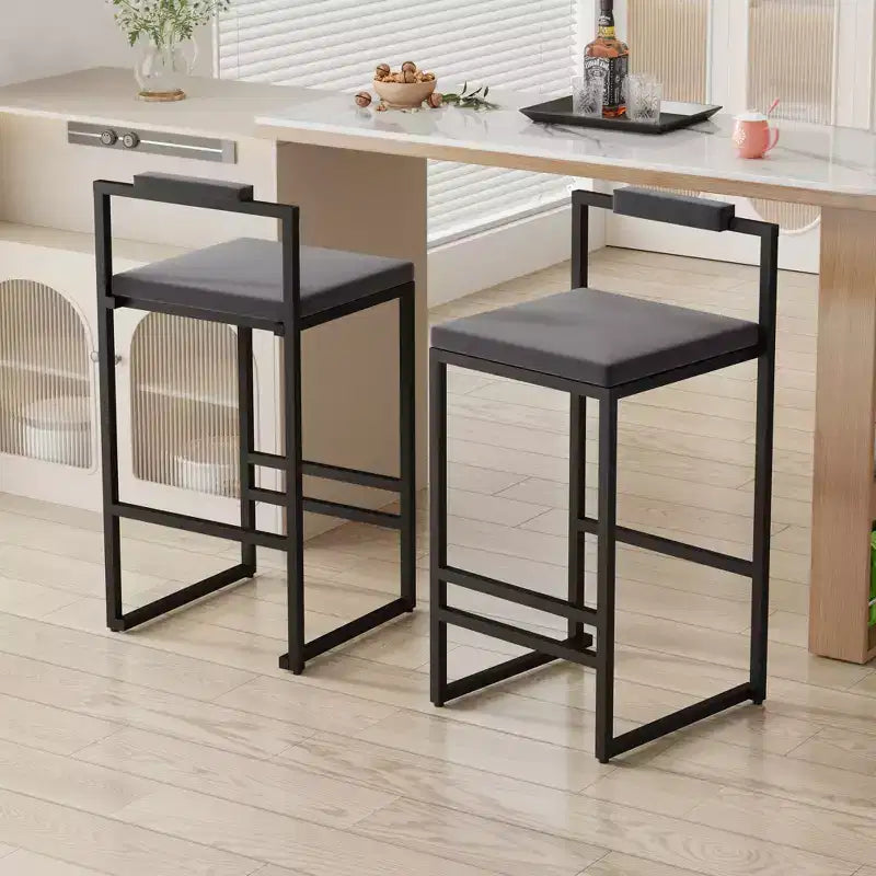 Tabourets de bar en velours, hauteur comptoir avec repose-pieds, dossier, chaises de salle à manger modernes, noir/gris