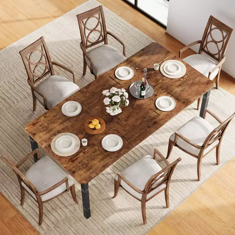 79Grande table à manger industrielle pour 6 à 8 personnes Table de cuisine rectangulaire en bois Table à manger moderne de style fermier Table de salle à manger et de cuisine robuste