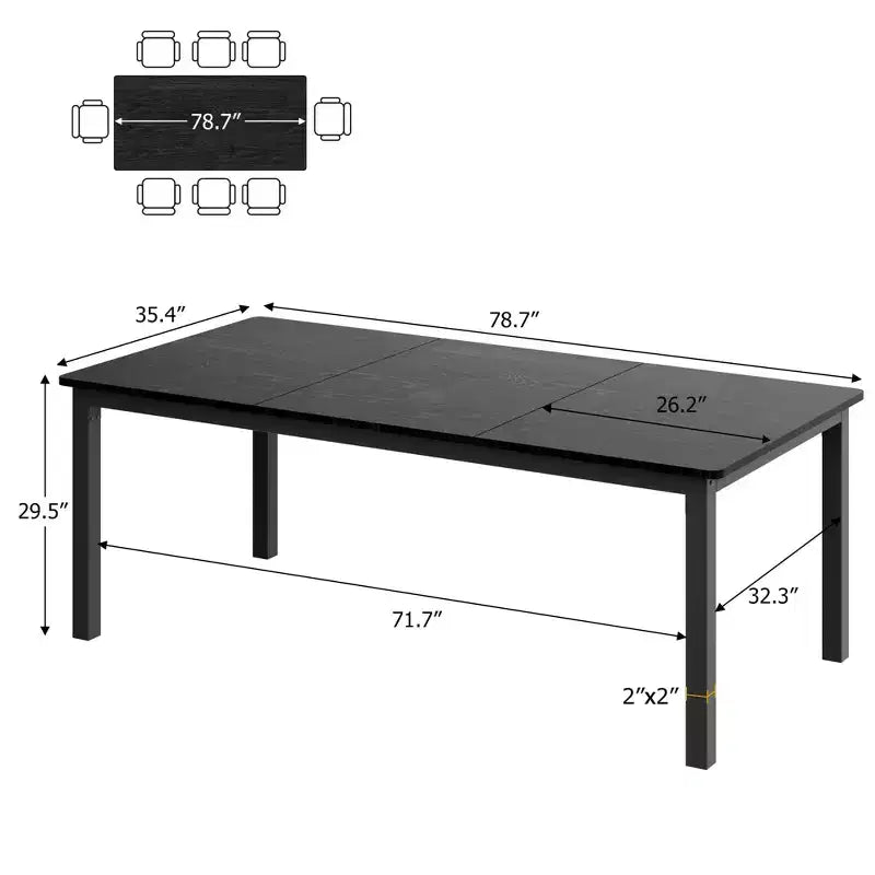 79Grande table à manger industrielle pour 6 à 8 personnes Table de cuisine rectangulaire en bois Table à manger moderne de style fermier Table de salle à manger et de cuisine robuste