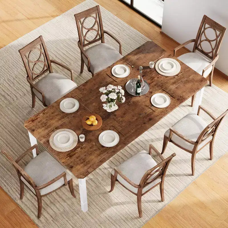 79Grande table à manger industrielle pour 6 à 8 personnes Table de cuisine rectangulaire en bois Table à manger moderne de style fermier Table de salle à manger et de cuisine robuste