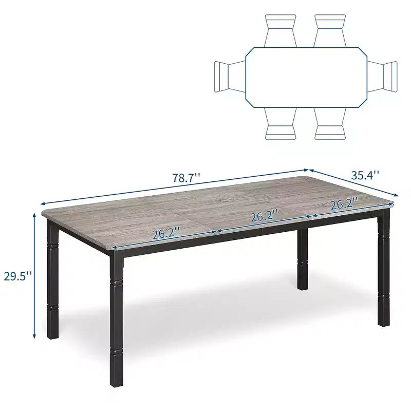 79Grande table à manger industrielle pour 6 à 8 personnes Table de cuisine rectangulaire en bois Table à manger moderne de style fermier Table de salle à manger et de cuisine robuste