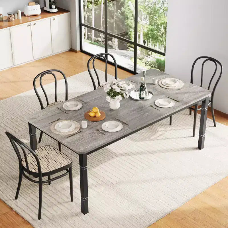 79Grande table à manger industrielle pour 6 à 8 personnes Table de cuisine rectangulaire en bois Table à manger moderne de style fermier Table de salle à manger et de cuisine robuste