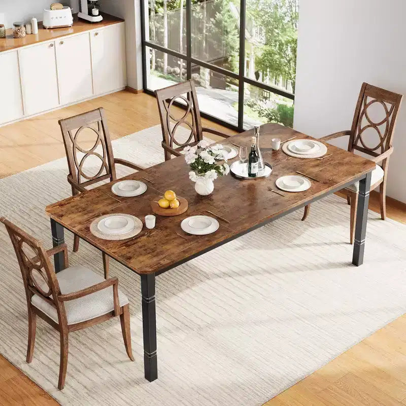 79Grande table à manger industrielle pour 6 à 8 personnes Table de cuisine rectangulaire en bois Table à manger moderne de style fermier Table de salle à manger et de cuisine robuste