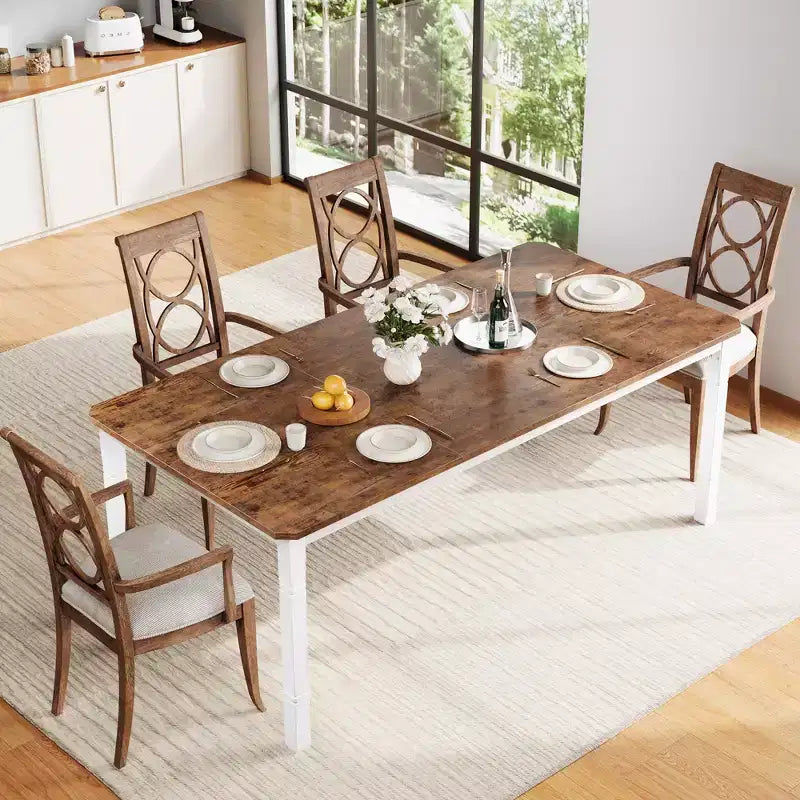 79Grande table à manger industrielle pour 6 à 8 personnes Table de cuisine rectangulaire en bois Table à manger moderne de style fermier Table de salle à manger et de cuisine robuste