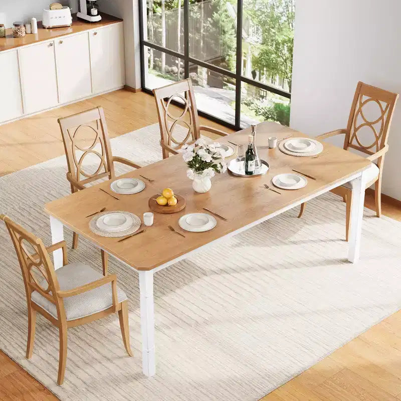 79Grande table à manger industrielle pour 6 à 8 personnes Table de cuisine rectangulaire en bois Table à manger moderne de style fermier Table de salle à manger et de cuisine robuste
