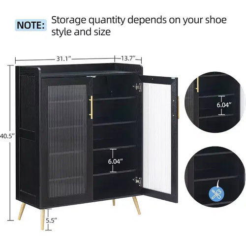 Meuble à chaussures 5 niveaux avec portes en verre, étagères réglables, organisateur de chaussures d'entrée, rangement peu encombrant pour la maison, noir
