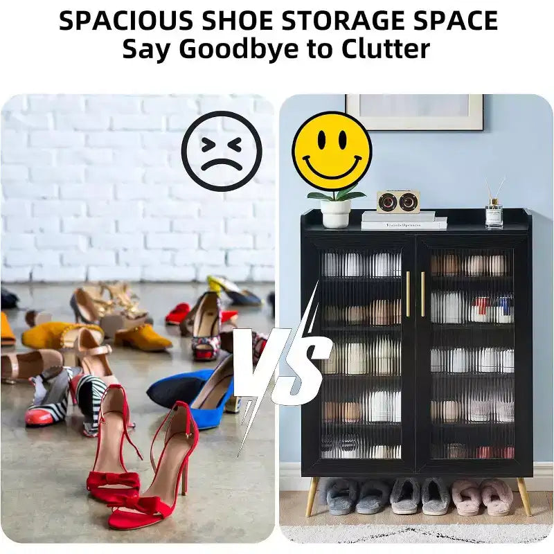 Meuble à chaussures 5 niveaux avec portes en verre, étagères réglables, organisateur de chaussures d'entrée, rangement peu encombrant pour la maison, noir