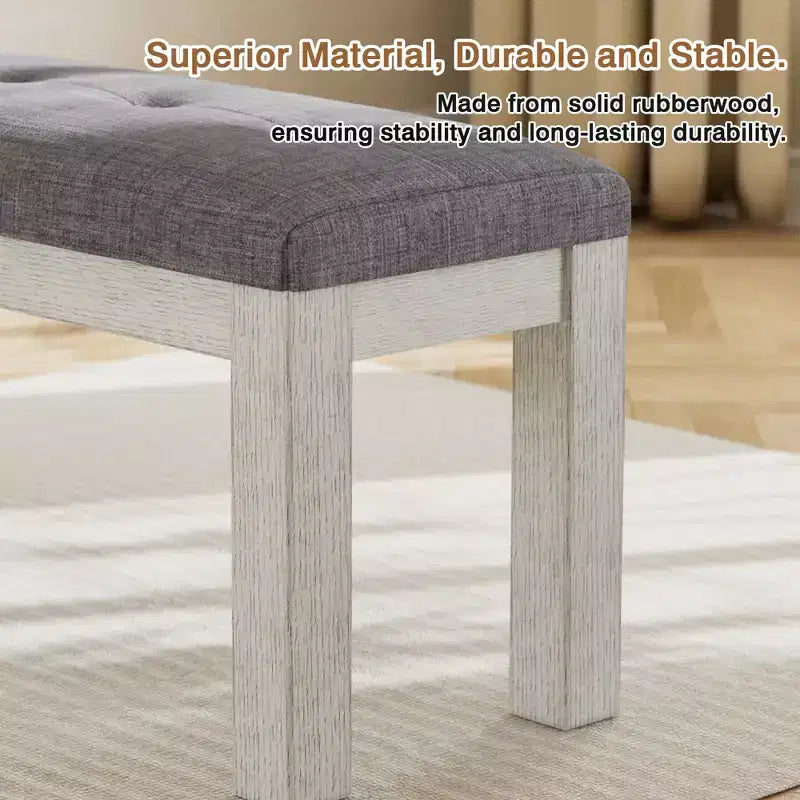 Banc de salle à manger en bois d'hévéa, repose-pieds rembourré, tabouret de chevet pour salle à manger ou cuisine, gris