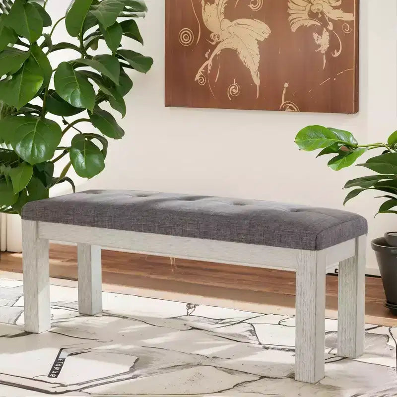 Banc de salle à manger en bois d'hévéa, repose-pieds rembourré, tabouret de chevet pour salle à manger ou cuisine, gris