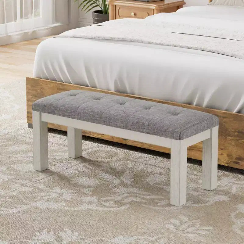 Banc de salle à manger en bois d'hévéa, repose-pieds rembourré, tabouret de chevet pour salle à manger ou cuisine, gris