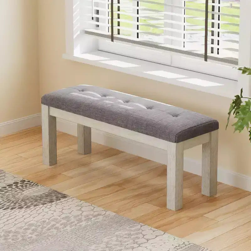 Banc de salle à manger en bois d'hévéa, repose-pieds rembourré, tabouret de chevet pour salle à manger ou cuisine, gris