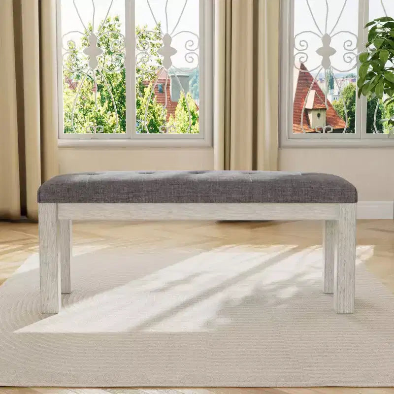 Banc de salle à manger en bois d'hévéa, repose-pieds rembourré, tabouret de chevet pour salle à manger ou cuisine, gris